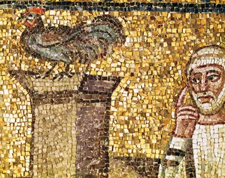 Hanen og Sankt Peter, der fornægter, detalje fra "Sankt Peters fornægtelse", 6. århundrede (mosaik)