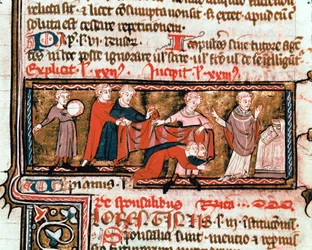 Bryllupsscene, ægtefællerne er dækket af et klæde, symbol på deres forening Miniature taget fra Justinian Code (Codex Justinianus), en samling af love og institutioner redigeret under den romerske kejser Justinian I af Byzantium (483-565) ms. 824 Mila