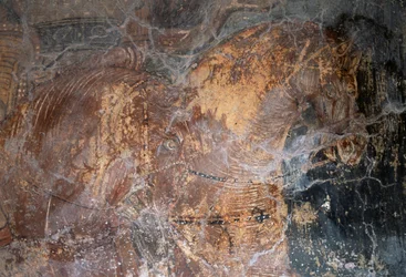 Hest, detalje fra fresco i Agios Georgios kirke, Komitades, Kreta, Grækenland (foto)
