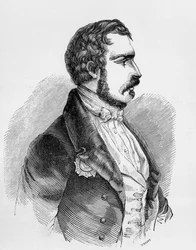Portræt af Charles-Louis Napoleon Bonaparte, eller Napoleon III (1808-1873), præsident for den anden franske republik fra 1848 til 1852 og kejser af det andet franske imperium fra 1852 til 1870, gravering