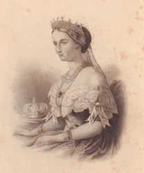 Portræt af Eugenia de Montijo de Guzman (1826-1920), kejserinde af fransk, hustru til Napoleon III Bonaparte, gravering af W Wellstood, fra ladies Repository, USA, omkring 1870