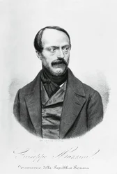 Portræt af Giuseppe Mazzini (1805-1872), italiensk patriot, politiker, filosof og journalist, gravering