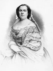 Portræt af Isabella II af Bourbon (1830-1904), dronning af Spanien, gravering