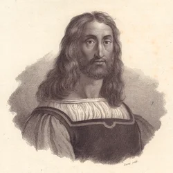 Portræt af den italienske gravør Marcantonio Raimondi (1480-1534), kobberstik af Barni fra maleri af Raffaello Sanzio
