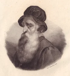Portræt af den italienske billedhugger og guldsmed Benvenuto Cellini (1500-1571), kobberstik af Caterina Piotti-Pirola fra maleri af Giorgio Vasari