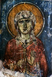 Saint, fresco i den byzantinske kirke Agios Georgios Sfakiotis, Diavaide, Kreta, Grækenland (foto)