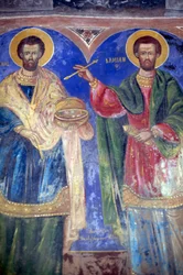 Saints Cosmas og Damian, klosteret Megalo Sotiris, Symi-øen, Grækenland (foto)
