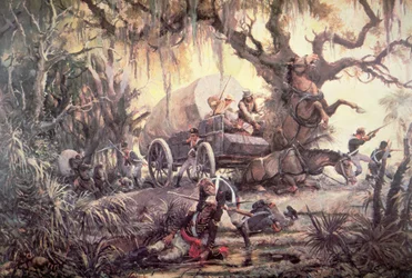 Seminole-indianere overfalder en amerikansk marinesoldats forsyningsvogn