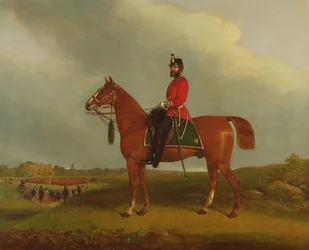 En officer fra Bedford Light Infantry Militia monteret på en oplader, 1800-tallet