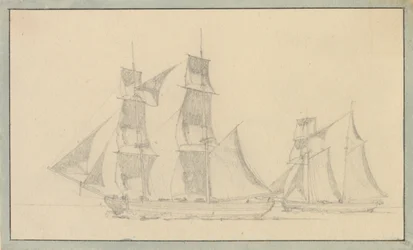 En brig og en skonnert under sejl.