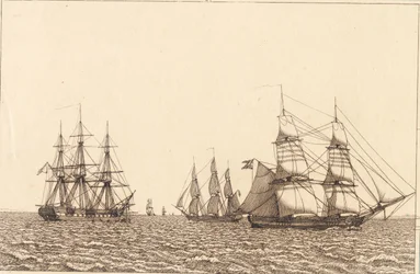 En fregat ligger for anker. Illustration til "Linearperspectiven", Tavle IXb
