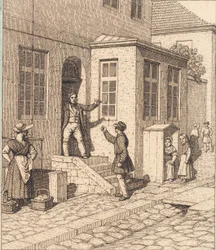En gadescene. Illustration til "Linearperspectiven", Tavle VII
