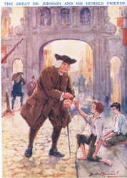 Den store Dr. Johnson og hans ydmyge venner (farve litho)
