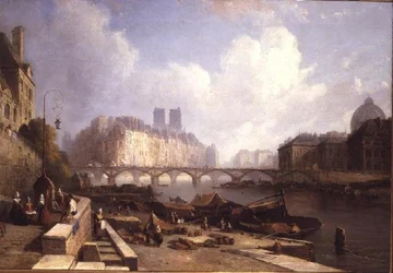 Ile de la Cite, Paris, fra Quai du Louvre (olie på lærred)
