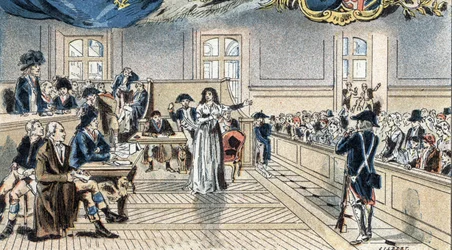 Marie Antoinette, dronning af Frankrig, for dommerne ved sin retssag den 14. oktober 1793.