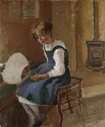 Portræt af Jeanne holder en vifte, 1800-tallet