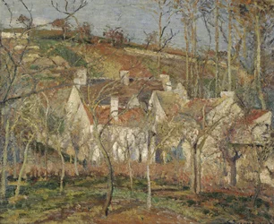 Røde tage, hjørne af en landsby, vinter, 1877