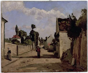 Rue de lHermitage, Pontoise, ca. 1867 (olie på lærred monteret på panel)