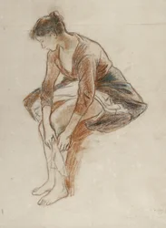 Studie af en ung kvinde, der bader sine ben (farvet kridt med pastel på papir)
