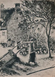 Kvinde tømmer en trillebør, ca. 1880, 1946
