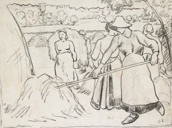 Kompositionsstudie af mejetærskere i et landskab, c1893
