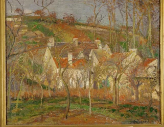 Les Toits Rouges, Village Corner, Winter Effect (olie på lærred)