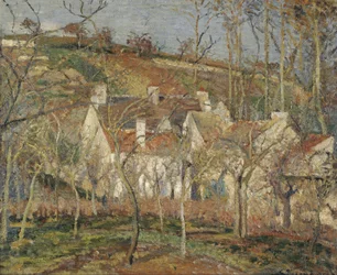 Røde tage, landsbyhjørne, vintereffekt