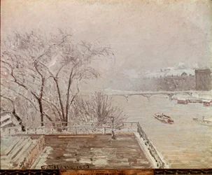 Morgen på Louvre, sneeffekt. Maleri af Camille Pissarro (1830-1903) 1902. Olie på lærred. Mål: 65x81 cm. London, National Gallery