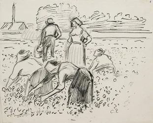 Studie af fem bondefigurer, der arbejder på en mark, 1887