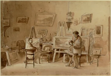 Kunstnerens atelier, Caracas, Venezuela Skitse ...