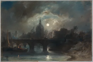 Udsigt over en by om natten, 1831.