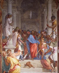 Horkvinde før Kristus, freskomaleri af Camillo Boccaccino (1501-1546) i præsbyteriet i San Sigismondo-kirken, Cremona, Italien
