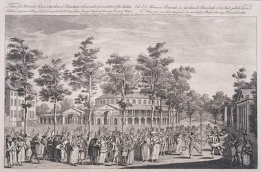 Udsigt over Rotunda, Ranelagh House, ved et bal for at fejre fødselsdagen for HKH, Prinsen af Wales, 24. maj 1751, indgraveret af Parr