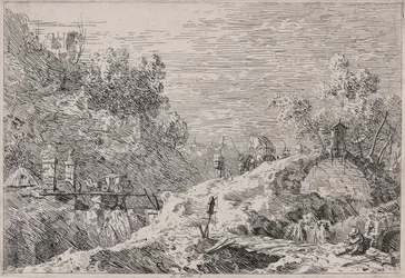 Bjerglandskab med fem broer, fra serien Vedute (Views)