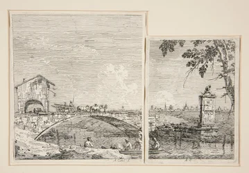 Vognen passerer over en bro [og] Det lille monument (under et træ), fra serien Vedute (Udsigter)