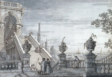 En capriccio med en monumental trappe