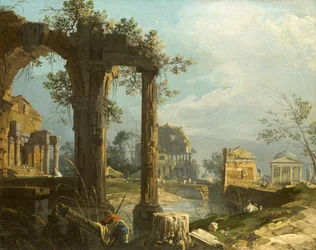 Canaletto - En capriccio-udsigt med ruiner 1742-44