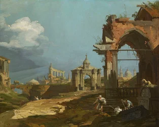 Canaletto - En capriccio-udsigt med en spids bue 1742-44