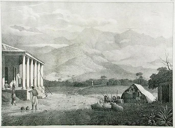 The Seremoogy, eller Streemoogy, Pass, Neelgherry Mountains, plade 1 fra View of the Neilgherries, eller Blue Mountains of Coimbetoor, Southern India af kaptajn McCurdy, udgivet 1830