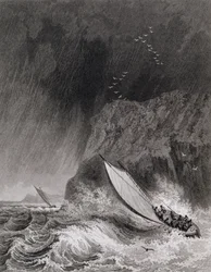 Bådene ud for Walden Island i en snestorm, 12. august 1827, fra Journal of a Third Voyage for the Discovery of a North West Passage fra Atlanterhavet til Stillehavet udført i årene 1824-25