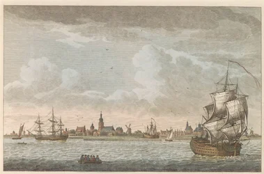 Udsigt over Hoorn, ca. 1790 Udsigt over byen Hoorn / Vue dela Ville de Horn, situee sur le bord du Zuiderzee (titel på objektet)