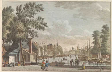 Leuvehaven i Rotterdam, ca. 1790 Leuvehaven i Rotterdam / Le Canal dit Leuvenhaven a Rotterdam (titel på objekt)