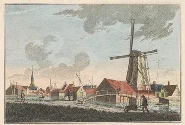 Nieuwendam, ca. 1790 Nieuwendam. Mod vest, kan ses fra Meerdijk (titel på objekt)