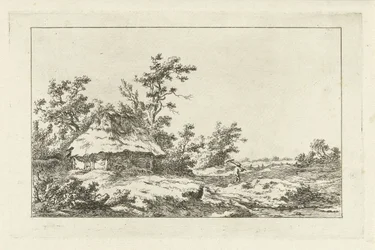 Mand med en rive ved en lade Landskaber (A-F) (serietitel)