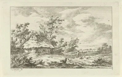 Mand med en rive ved en lade Landskaber (A-F) (serietitel)