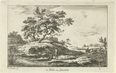 Rejsende ved vandet Te Rolde i Drenthe (titel på objekt) Landskaber (a-f) (serietitel)