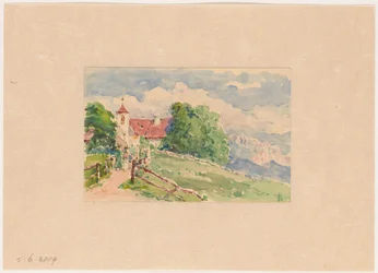 Oberbozen, en smal vej fører til en kirke på en bjergskråning