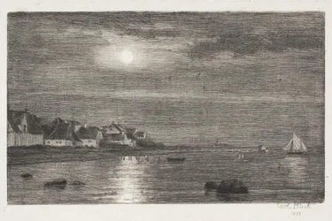 Strandparti ved Hellebæk. Måneskin