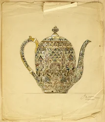 Design for an ovoid silver-gilt cloisonne enamel coffee pot, House of Carl Fabergedani