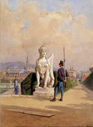 Kurzweil på vagt i haven ved Belvedere Palace i Wien